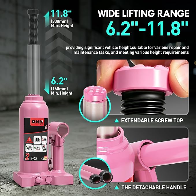 2 tons / 4000 lbs Lifting Automotive Welded Hydraulic Bottle Jackfor Sedans Repair, with Manual Handle & Carrying Storage Case, Pink