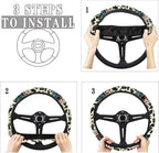 Aztec Cow Print Beige Auto Steering Wheel Cover Universal 15 Inch Diameter Anti-Slip Neoprene Car Steering Wheel Protector for Women Men