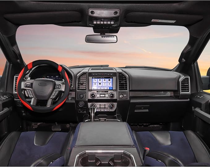 Customized Auto Car Steering Wheel Cover for Ford F-150, F-250, F-350, Expedition (Black+Red)