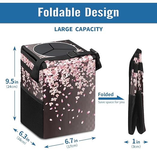 Car Trash Can – Multi-Purpose, Lightweight and Portable with Durable Water-Resistant Coating, No Installation Required, Practical and Ample Capacity, Variety of Colors.Pink Falling Petals