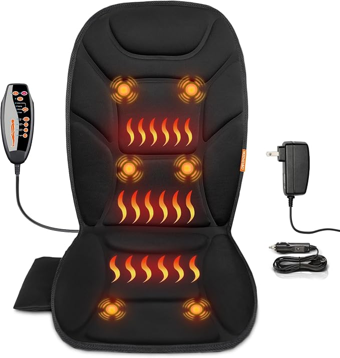 Massage Chair Pad with Full Back Thighs Heat | Back Massager for Chair with 3 Heating Pads 6 Vibrating Motors, Massage Seat Cover for Home Office, Heated Seat Cover Warmer