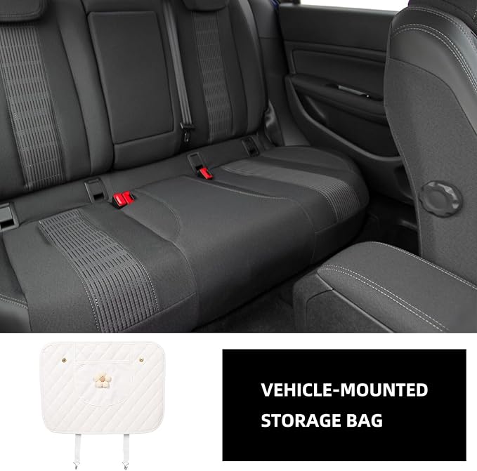 Back Protector Kick Mat with Storage Pocket, Beige Anti-Scuff Pad for Rear Seats, General Protective Interior Car Accessory for Dirt and Damage Prevention