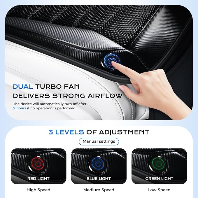 Coverado Cooling Car Seat Cover, Ventilated Seat Cushion for Summer, Cooling Car Seat Pad with Dual Powerful Turbo Fans Universal Fit for Sedan SUV Truck Van, Gray