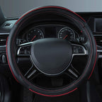 Colour Piping Leather Steering Wheel Cover,Perfectly fit for 14.5-15 inches for Various Vehicles SUVs,Vans,Sedans,Cars (Black & Red)