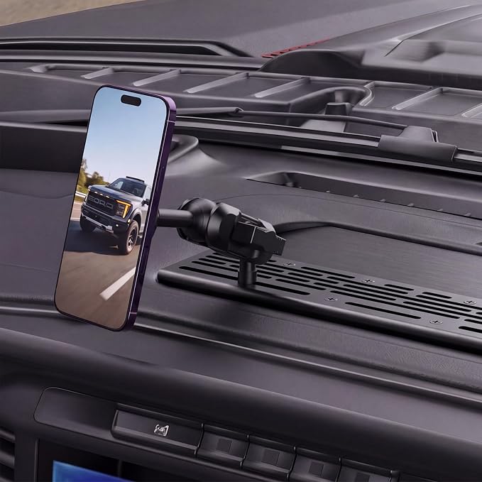 Stainless Steel Phone Mount for 2022-2026 Ford F150 Lightning Flash/Lariat/Platinum - All-Metal Shakeproof Dash Holder for EV Pickup with 15.5" Screen - Ford F150 Lightning Phone Mount