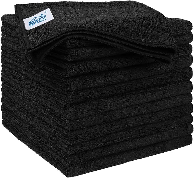Microfiber Cleaning Cloths 12 Pack, Premium 16 x 16 inch Microfiber Towel for Cars, Ultra Absorbent Car Washing Cloth, Lint Free Streak Free Wash Cloths for Car, Kitchen, and Window, Black