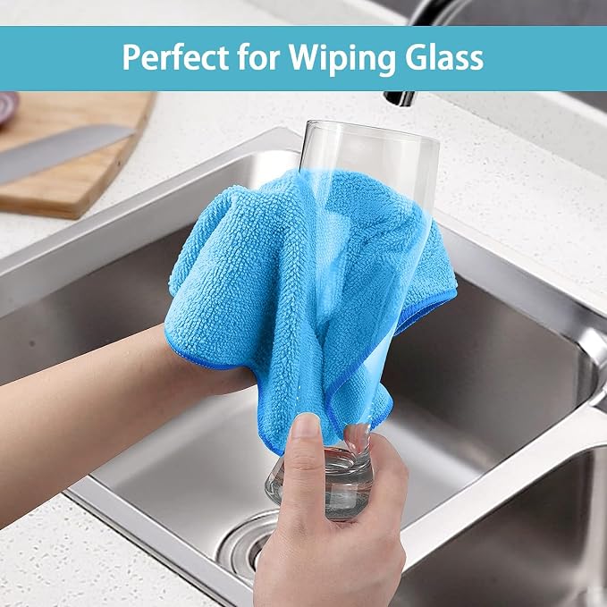 Blue Microfiber Cleaning Cloth 100 Pack, Microfiber Towel for Cars, Lint Free, Scratch-Free, Highly Absorbent, and Cleaning Rags for House, Window and Glass, Cars, TV Screen 11.5 X11.5 inch