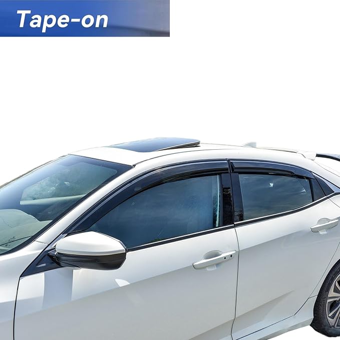 Tape-On Window Visors Rain Guards Shield for 2016-2021 Honda Civic Hatchback, Window Wind Deflectors Vent Shades for 16-21 Civic (Not Fit for Sedan),Vent Visors,Car Accessories-4pcs