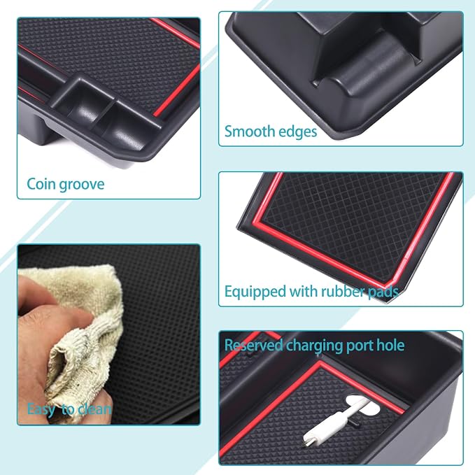 Armrest Storage Box Compatible with Audi Q4 E-Tron 2022 2023 2024 2025, Car Center Console Organizer Tray Armrest Box Insert Coin Container ABS Interior Accessories, Without Door Lock