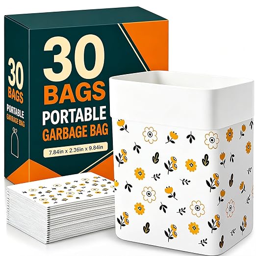 30 Pcs Disposable Car Trash Bags, Seal Disposable Car Garbage Bin Bags, Stick On Car Trash Bin for SUV Truck, RV Travel, Camping, Bedroom, Study Room, Office