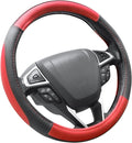 Car Steering Wheel Cover for F-150 Tundra Range Rover 15.5-16 inch, Black and Red Microfiber Leather