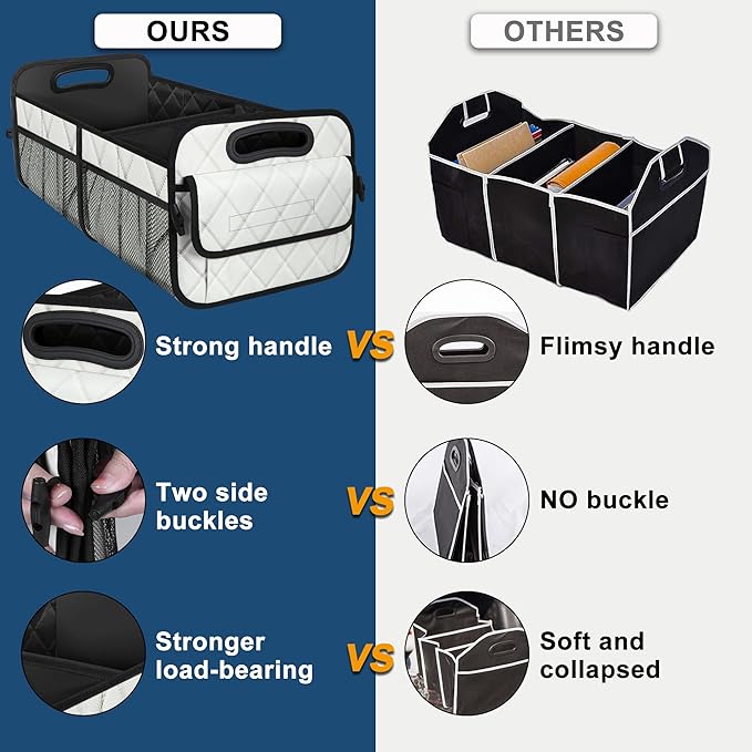 Car Trunk Organizer for SUV, Car Organizers and Storage with Reinforced Handles, Car Accessories for Women/Men 70L Waterproof Polyester Trunk Organizer(Large, Beige)