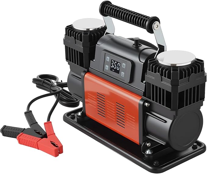 Dual-Cylinder Heavy Duty Air Compressor, 10.6CFM Auto-Stop Portable Tire Inflator, 12V 150PSI Offroad Air Pump with LCD Digital Display & Adapters for Truck Car SUV 4 x 4 Vehicle RV