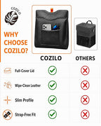 Leather Car Trash Can, Leak-Proof Odor-Lock Car Garbage Can with 60 Liners, Magnetic Closure & Liner-Hold, Storage Pocket, Metal Hooks, Hanging Car Trash Bin for SUV Sedan Truck, Carbon Fiber