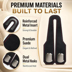 2Pcs Car Headrest Hooks with Premium Leather, Upgraded Double Metal Hooks with Anti-Drop Design, Universal Back Seat Hanger for Bags, Coats, Purses and Groceries (Stylish Black)