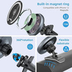 for Magsafe Car Mount Wireless Charger Magnetic Fast Charging Compatible with iPhone 17,16,15,14,13,Pro Max,Mini,Magsafe Case, Air Vent and Stick On Dashboard Car Phone Holder