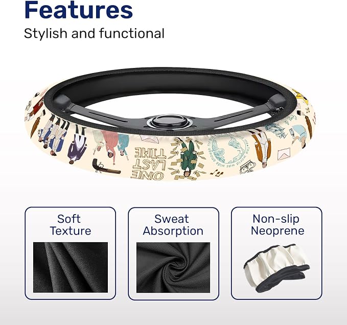Vintage Historical Musical Steering Wheel Cover, Non-Slip Polyester Wheel Grip, Universal 15 Inch Car Accessory