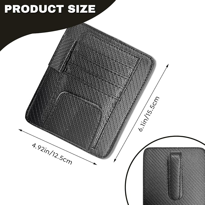 Car Sun Visor Organizer, Multifunctional Auto Visor Document Holder with Sunglasses Clip, Universal Car Interior Accessories Organizer for Drving License, Card, Pen (Carbon Fiber Black)