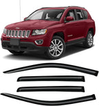Window Visor for 2007-2016 Jeep Compass, Out-Channel Rain Guards Shields Vent Deflector Shade Wind Dark Smoke 2008 2009 2010 2011 2012 2013, Tape-On Outside-Mount, 4PCS