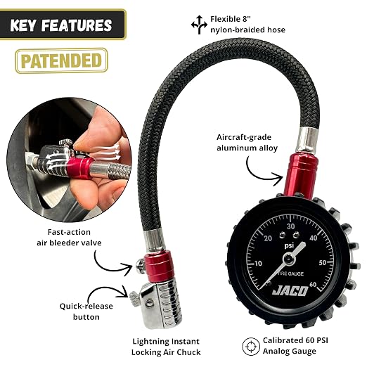 JACO ElitePro-X Tire Pressure Gauge with Lightning Chuck (60 PSI)