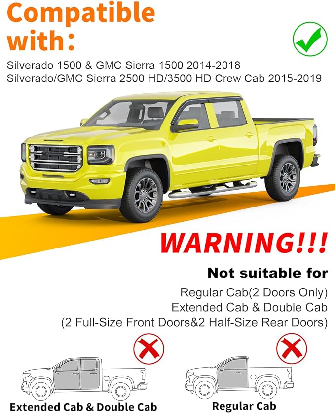 Tape-on Window Rain Guard for 2014-2019 Silverado/GMC Sierra Crew Cab Extra-Thick Rain Guards Side Truck Window Visors Vent Visor Window Deflectors Vent Shades Car Accessories