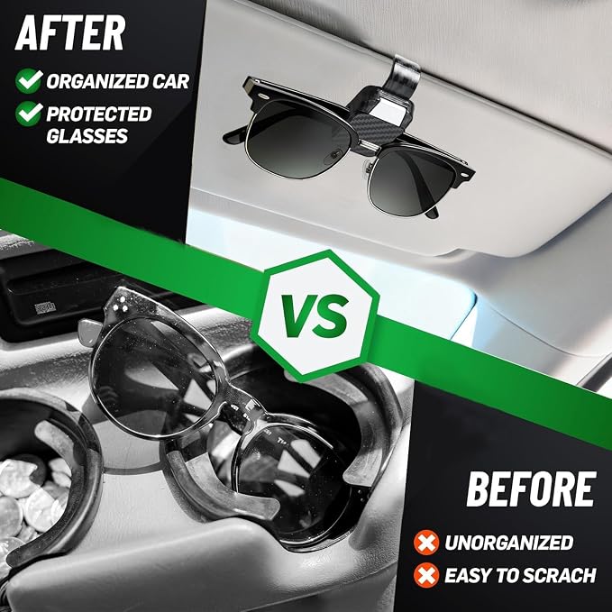 2 Pack Sunglasses Holder for Car, One-Handed-Operation Visor Sunglass Holder Clip, Easy Access Storage for Driving,Universal Fits (Carbon Fiber Finish)