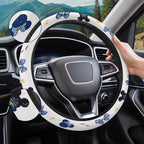 Blue Bow Mouse Silhouette Steering Wheel Cover, Non-Slip Polyester Wheel Grip, Universal 15 Inch Car Accessory