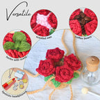 Handmade Crochet Hanging Car Air Freshener - Romantic Red Rose Design, 12ml Refillable Thick Glass Bottle, Car Diffuser for Rearview Mirror, Home & Office Romantic Decor