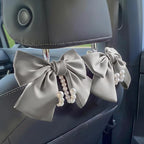 2 PCS Bow Pearl Car Seat Headrest Hook – Cute Purse Hook for Car, Girly Interior Decoration Accessories Hook Hanger, Seatback Holder for Purses & Bags, Elegant Car Organizer (Moonlight Grey)