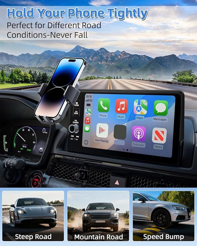 PZK Car Phone Holder for 2024-2026 BMW 5 Series/BMW i5 /BMW 530i 540i 550e | 14.9-Inch Screen Auto Lock Car Phone Holder Fixed Clip, 360°Rotation Hands-Free Fit 4.0-7.0'' Smartphone Stand for BMW