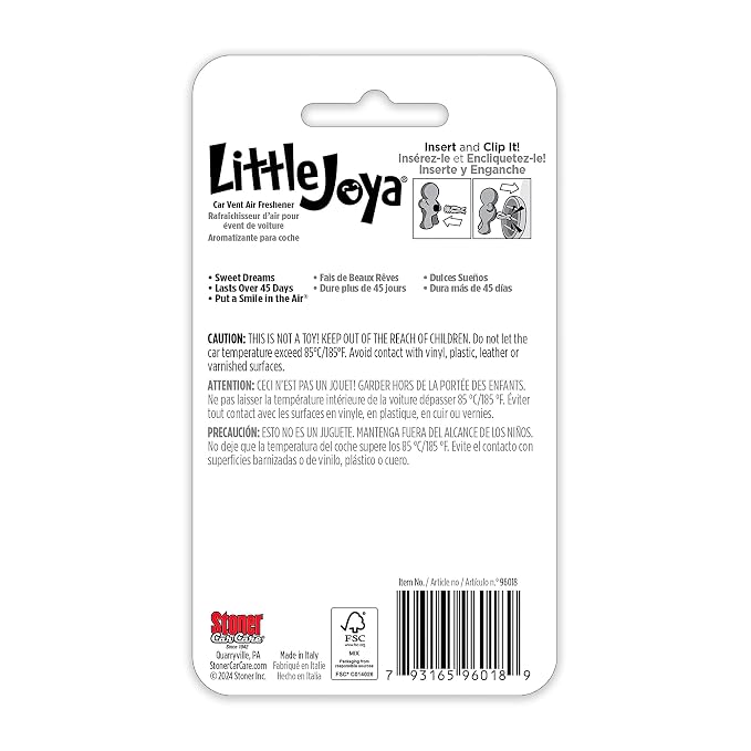 Little Joya 96018-6PK Sweet Dreams Car Air Freshener Vent Clip Provides Long-Lasting Freshness in a Compact Design, Fights Odors for up to 45 Days, Cute Car Odor Eliminator, Non-Toxic, Pack of 6