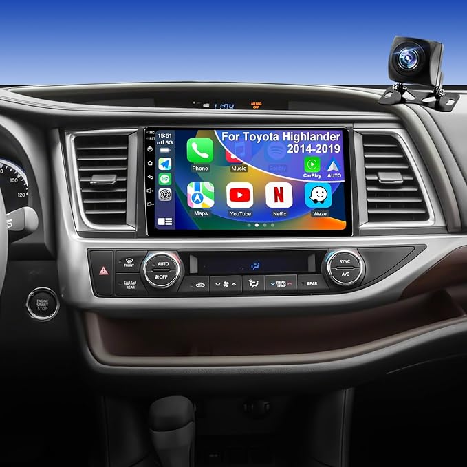 4Core 64GB 5GWiFi Upgrade Car Radio Stereo for Toyota Highlander 2014-2019, 10.1Inch Wireless CarPlay Touch Screen Android Auto Head Unit Radio with Bluetooth Backup Camera GPS Navigation DSP SWC FM