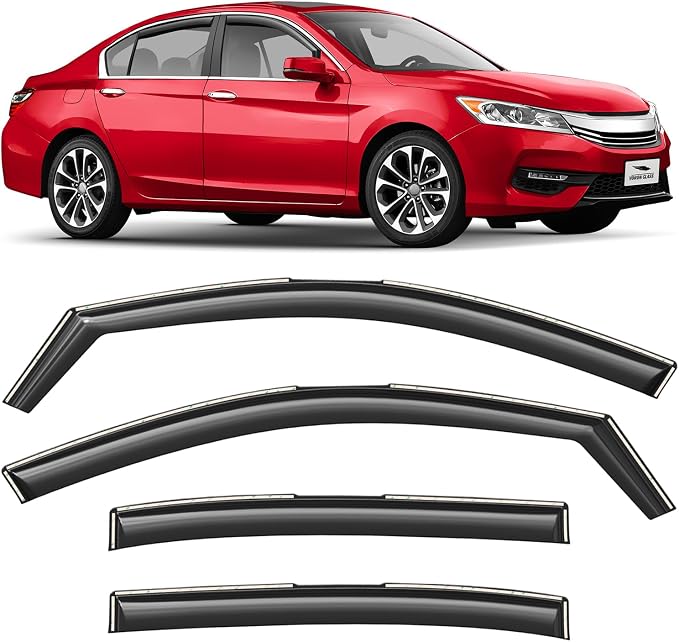 Voron Glass in-Channel Extra Durable Rain Guards for Honda Accord 2013-2017 Sedan, Window Deflectors, Vent Window Visors, 4 Pieces - 200649