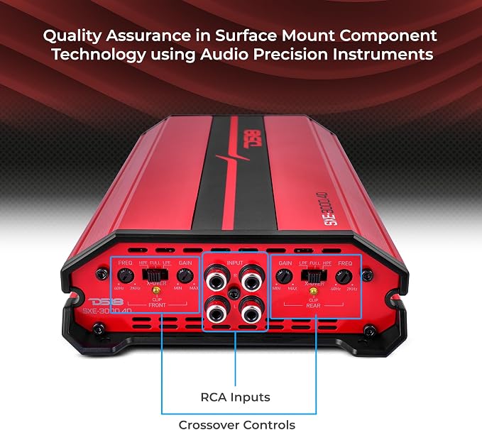 SXE-3000.4D/BK Car Amplifier Stereo Full-Range Class D 4-Channel 200x4 RMS @4 OHM 3000 Watts - Powerful and Compact Amp for Speakers in Car Audio System