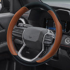 Leather Steering Wheel Cover for Chevy Silverado 1500 2500 3500, 14.5-15 inches Car Steering Wheel Cover with Non-Slip Breathable (Brown)