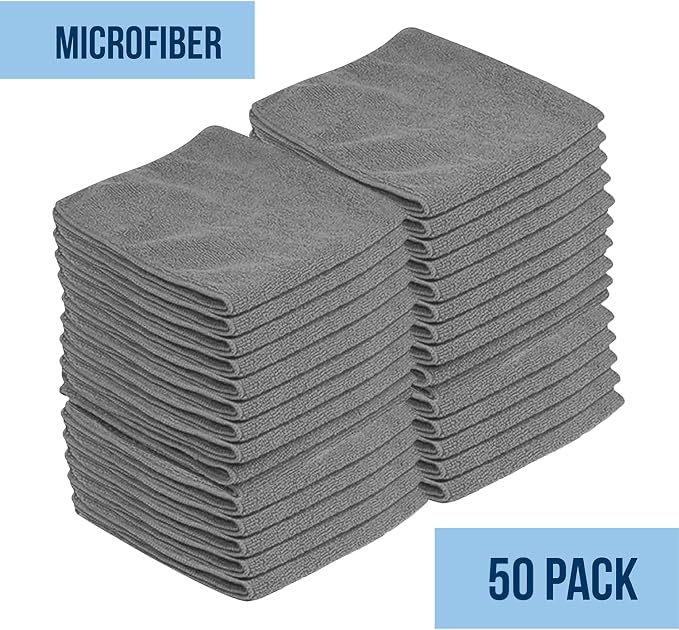 Chamois Cloth, Microfiber Cleaning Cloth 50 Pack, Borderless Towels Cleaning, Car Microfiber Towel, Drying Car Wash Towels (11.5" x 11.5", Grey)