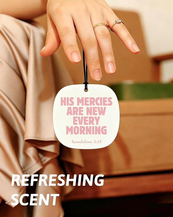 Pink Christian Car Air Freshener 8 Pcs, Pink Bow Floral Religious Hanging Air Freshener Rounded Square for Girls Dorm Bedroom Apartment, Girly Christian Car Accessories Mirror Decor for Women