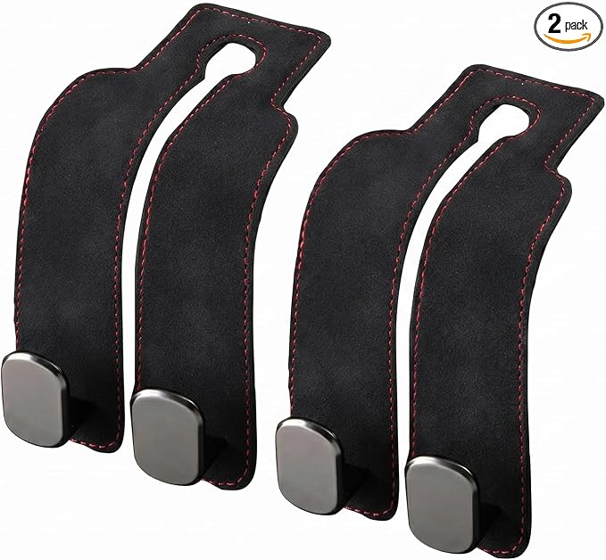 2 Pack Black Headrest Hooks for Car, Heavy Duty Purse Hook Holder Universal Vehicle Storage Organizer for Purses Bags Accessories