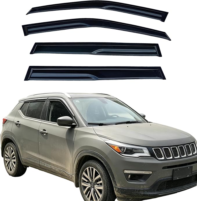 Tape On Window Visors Rain Guards for 2017-2026 Jeep Compass, 4-Piece Set | Window Deflectors Rain Sun Wind Guards Shade for Compass 17-26,Weatherproof & Easy Installation,Car Accessories