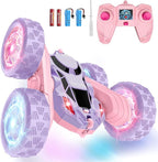 Remote Control Car, Double Sided 360°Rotating 4WD RC Cars, with Sparkling LED Wheels, 2.4GHz Electric Race Stunt Toy Car, Rechargeable Toy Cars for Boys Girls Birthday Valentines Gift