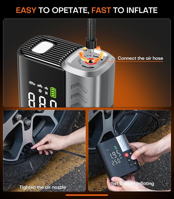Tire Inflator Portable Air Compressor, 7X Faster Air Pump with APP, 160PSI 48LPM Electric Tire Pump with 10400mAh Battery, 45W Faster Charging, Tire Inflator for Car SUV Pickup RV MPV Truck