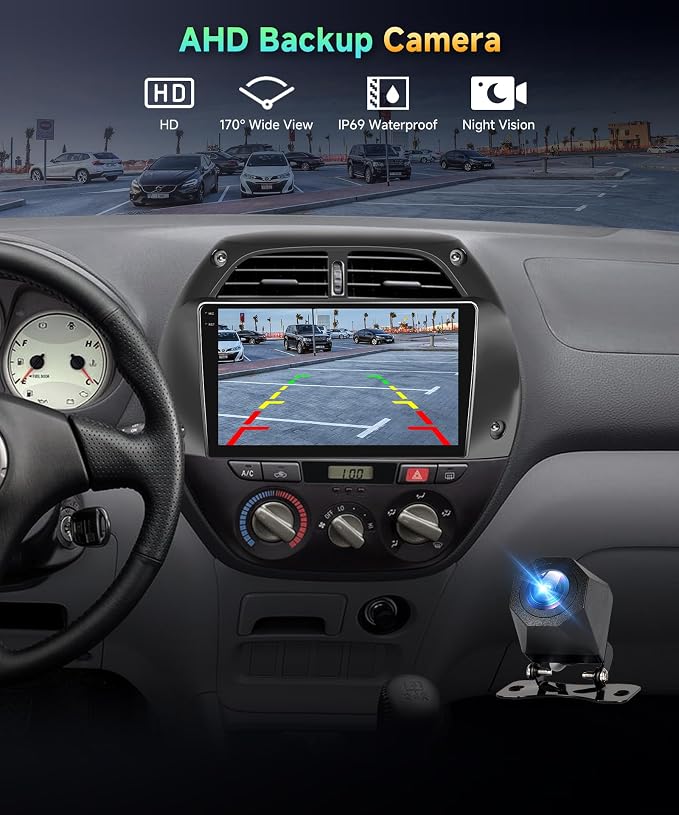 4G+128G Car Radio for Toyota RAV4 2001-2006 Stereo 9 inch in-Cell Screen Full Touchscreen Wireless CarPlay/Android Auto Android 15 Bluetooth DSP FM/RDS GPS WiFi SWC AHD Backup Camera