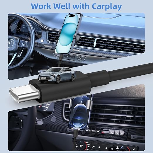 Car Carplay for iPhone 17 16 15 Charger Cord, 2Pack [3FT+6FT] USB A to USB C Charging Cable for Apple 17 Air/16 15 Pro/Pro Max/Plus Type C Cord, for iPad Pro 12.9/11, Air 5th/4th, for Android(Black)