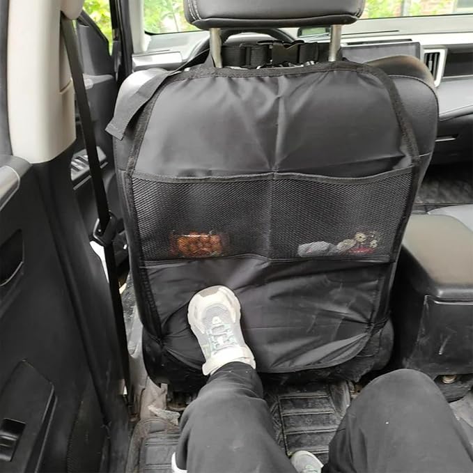 2 PCS Kick Mat Back Seat Protector, Waterproof Auto Seat Back Protective Cover with 2 Mesh Pockets, Large Backseat Kick Mat Protector Storage Organizer for Most Cars