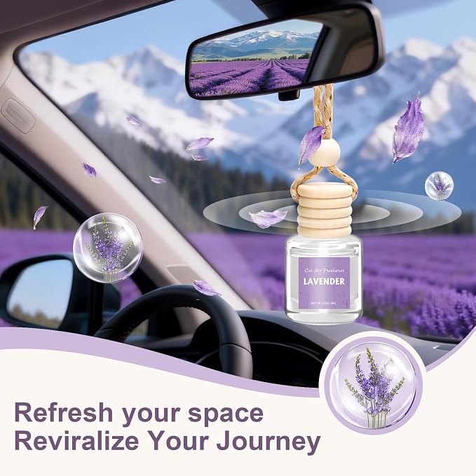 Car Air Freshener Diffuser Set, 6 Pack Lavender Natural Slow-Release Fragrance, Long Lasting Air Freshener for Women & Men Car Accessories, Hanging Cute Automotive Interior Decor Gift (8ml Each)