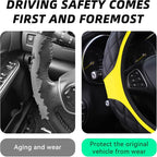15 Inch Car Leather Steering Wheel Cover, Automotive Accessories Elastic Breathable Anti-Slip Soft Wheel Protector Fits Men and Women, Suitable for SUVs, Trucks, Vehicles and RVs (Yellow)
