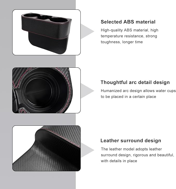 Car Seat Gap Filler Organizer, PU Leather Auto Front Seat Organizer Console Side Filler w/Cup Holder, Multifunctional Bottle Phone Holder Crevice Fillers for Most Car (Carbon Fiber Pattern)