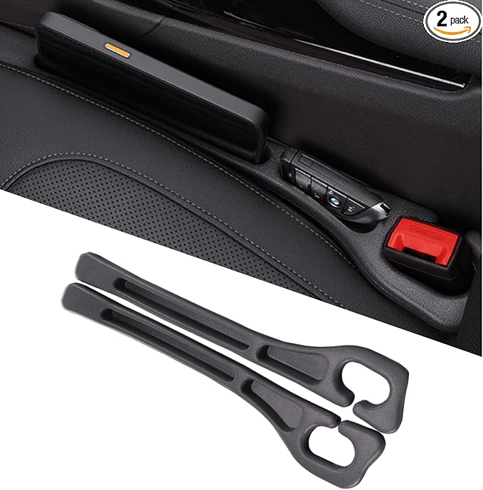 Car Seat Gap Filler 2 Pack, Anti-Drop Seat Gap Plug Blocker with Storage, Universal Car Seat Gap Organizer Stops Items from Falling, Fits Cars, SUVs, Trucks, Car Interior Accessories (black)