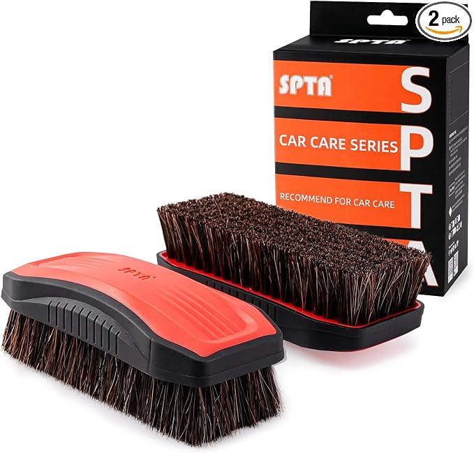 Leather Cleaner Brush, 2Pcs Fine Long Bristle Horse Hair Brush for Car Detailing,Ideal for Car Interiors,Furniture, Sneakers, Boots,and More -Safe for Natural, Synthetic, Faux, and Pleather