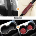 11PCS/Set Bling Car Accessories Set for Women, Rhinestone Vehicle Steering Wheel Cover Seat Belt Cushion Gear Shift Protector Cup Holder Coaster, Universal Automotive Accessories (Red)